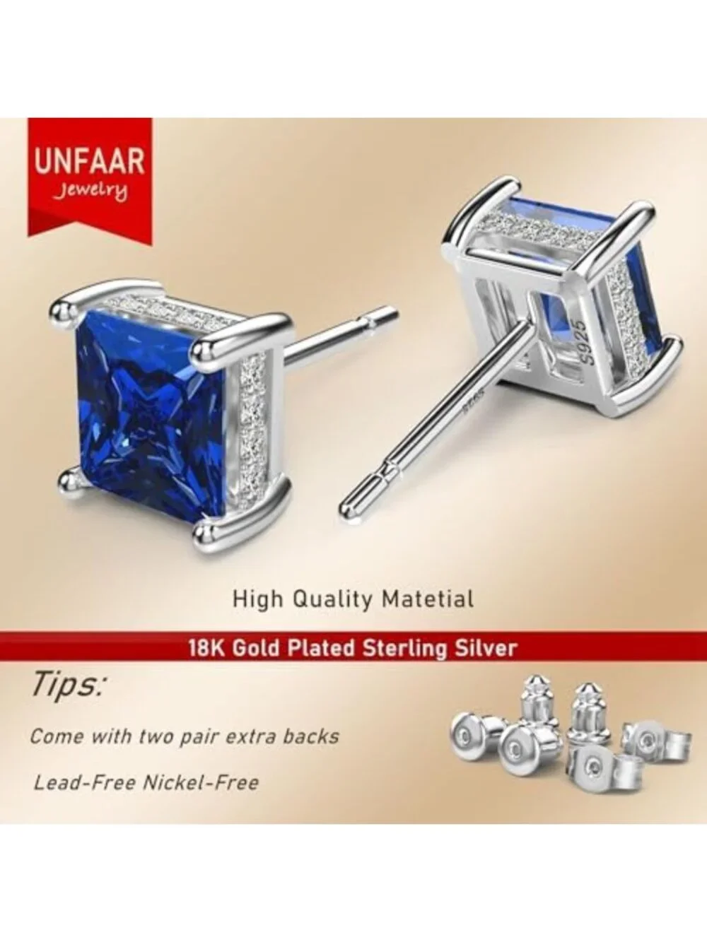 Elegant Princess Cut Cubic Zirconia Stud Earrings for Men - Sparkling Jewelry